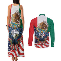 United States And Mexico Couples Matching Tank Maxi Dress and Long Sleeve Button Shirt USA Eagle With Mexican Aztec - Wonder Print Shop