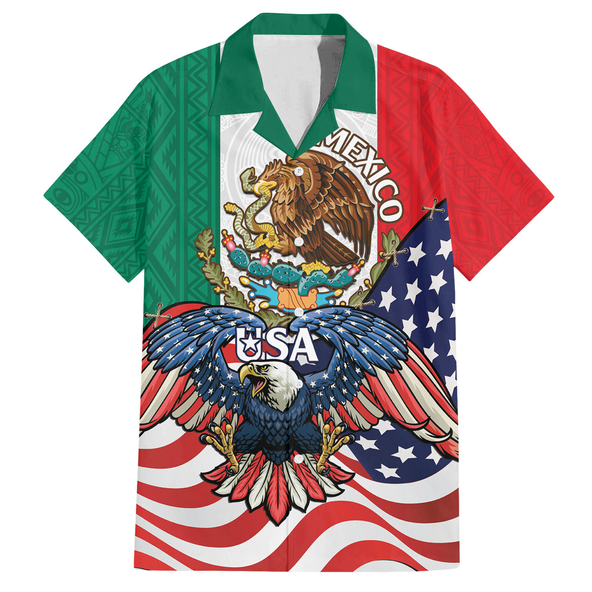 United States And Mexico Family Matching Long Sleeve Bodycon Dress and Hawaiian Shirt USA Eagle With Mexican Aztec - Wonder Print Shop