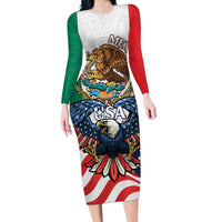 United States And Mexico Family Matching Long Sleeve Bodycon Dress and Hawaiian Shirt USA Eagle With Mexican Aztec - Wonder Print Shop
