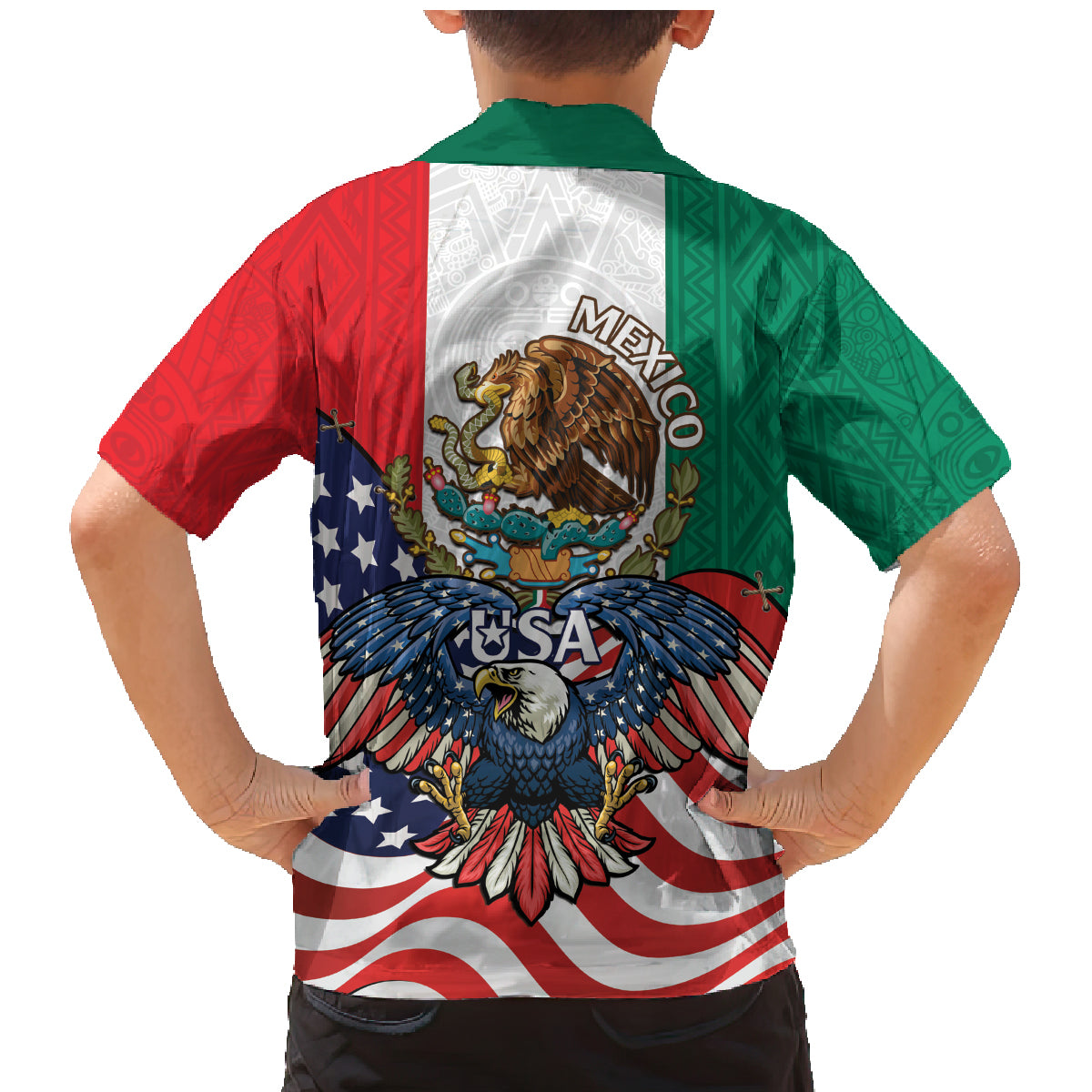 United States And Mexico Family Matching Mermaid Dress and Hawaiian Shirt USA Eagle With Mexican Aztec - Wonder Print Shop