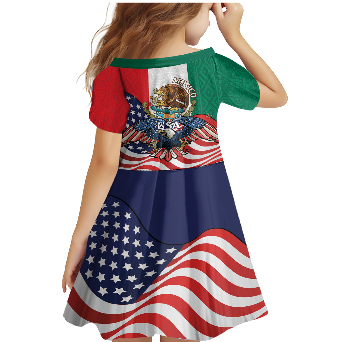 United States And Mexico Family Matching Mermaid Dress and Hawaiian Shirt USA Eagle With Mexican Aztec - Wonder Print Shop