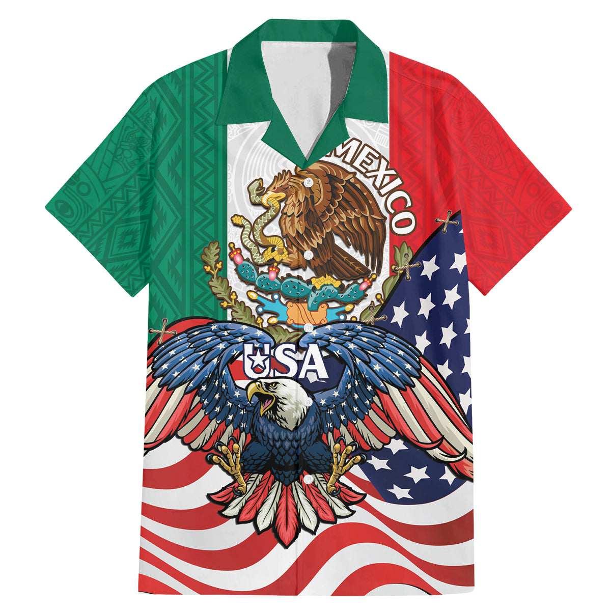 United States And Mexico Family Matching Mermaid Dress and Hawaiian Shirt USA Eagle With Mexican Aztec - Wonder Print Shop