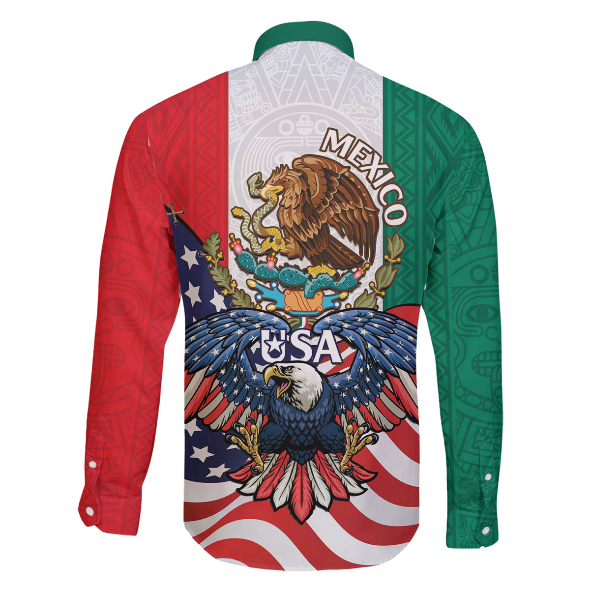 United States And Mexico Family Matching Mermaid Dress and Hawaiian Shirt USA Eagle With Mexican Aztec - Wonder Print Shop