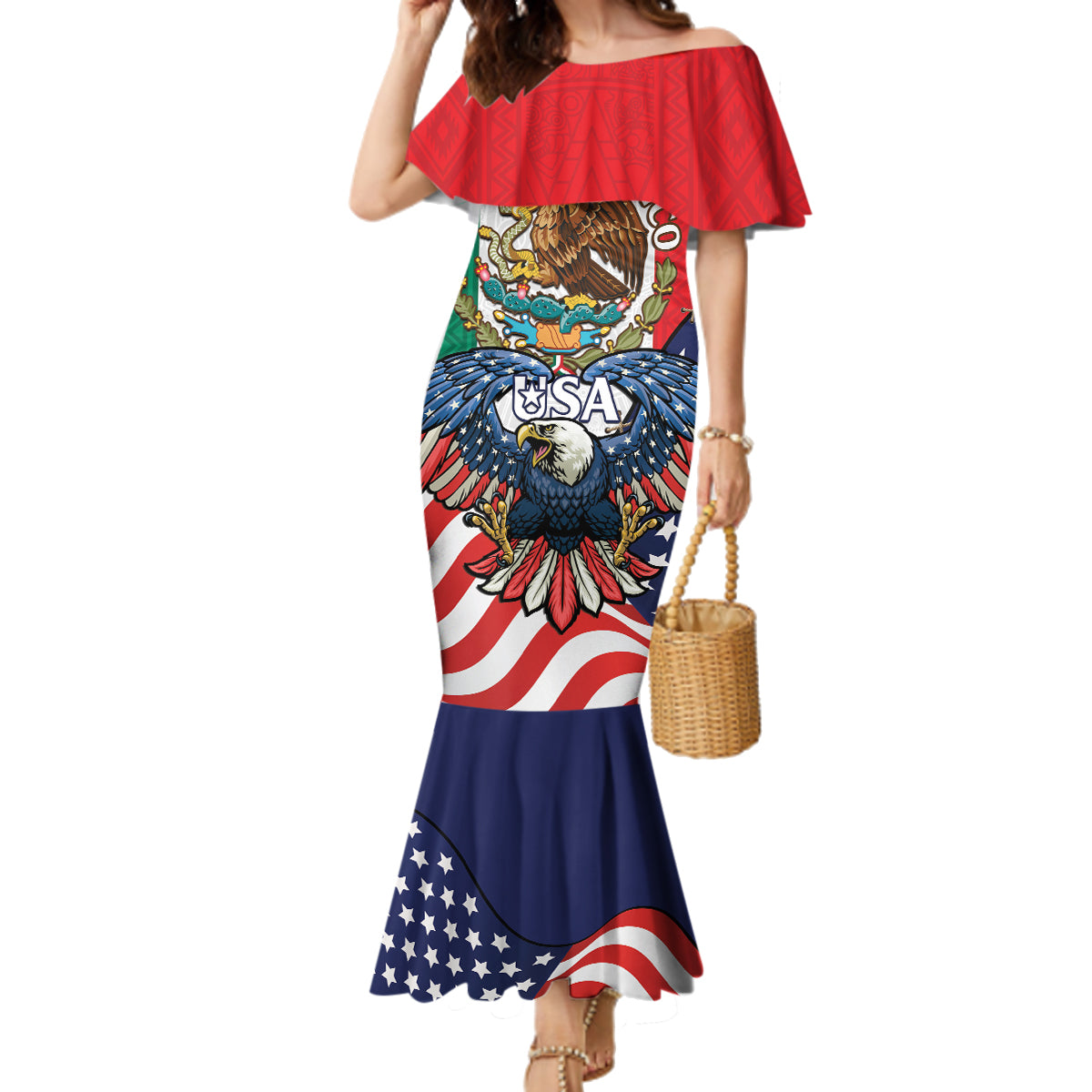 United States And Mexico Family Matching Mermaid Dress and Hawaiian Shirt USA Eagle With Mexican Aztec - Wonder Print Shop