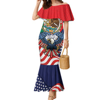 United States And Mexico Family Matching Mermaid Dress and Hawaiian Shirt USA Eagle With Mexican Aztec - Wonder Print Shop