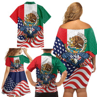 United States And Mexico Family Matching Off Shoulder Short Dress and Hawaiian Shirt USA Eagle With Mexican Aztec - Wonder Print Shop