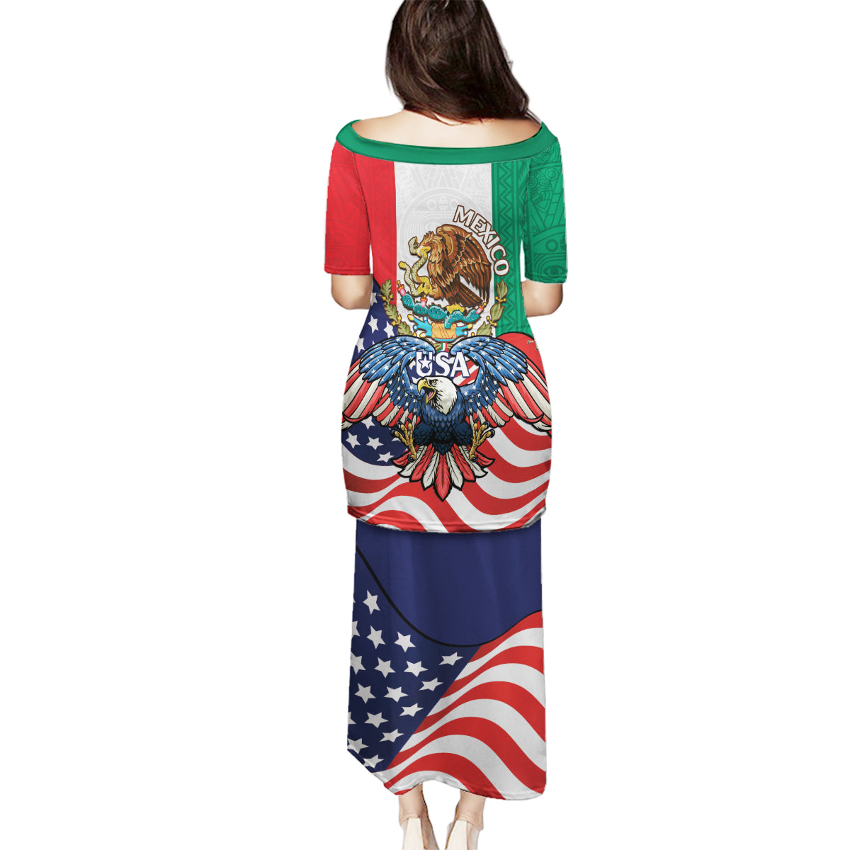 United States And Mexico Family Matching Puletasi and Hawaiian Shirt USA Eagle With Mexican Aztec - Wonder Print Shop