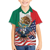 United States And Mexico Family Matching Short Sleeve Bodycon Dress and Hawaiian Shirt USA Eagle With Mexican Aztec - Wonder Print Shop