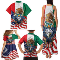 United States And Mexico Family Matching Tank Maxi Dress and Hawaiian Shirt USA Eagle With Mexican Aztec - Wonder Print Shop