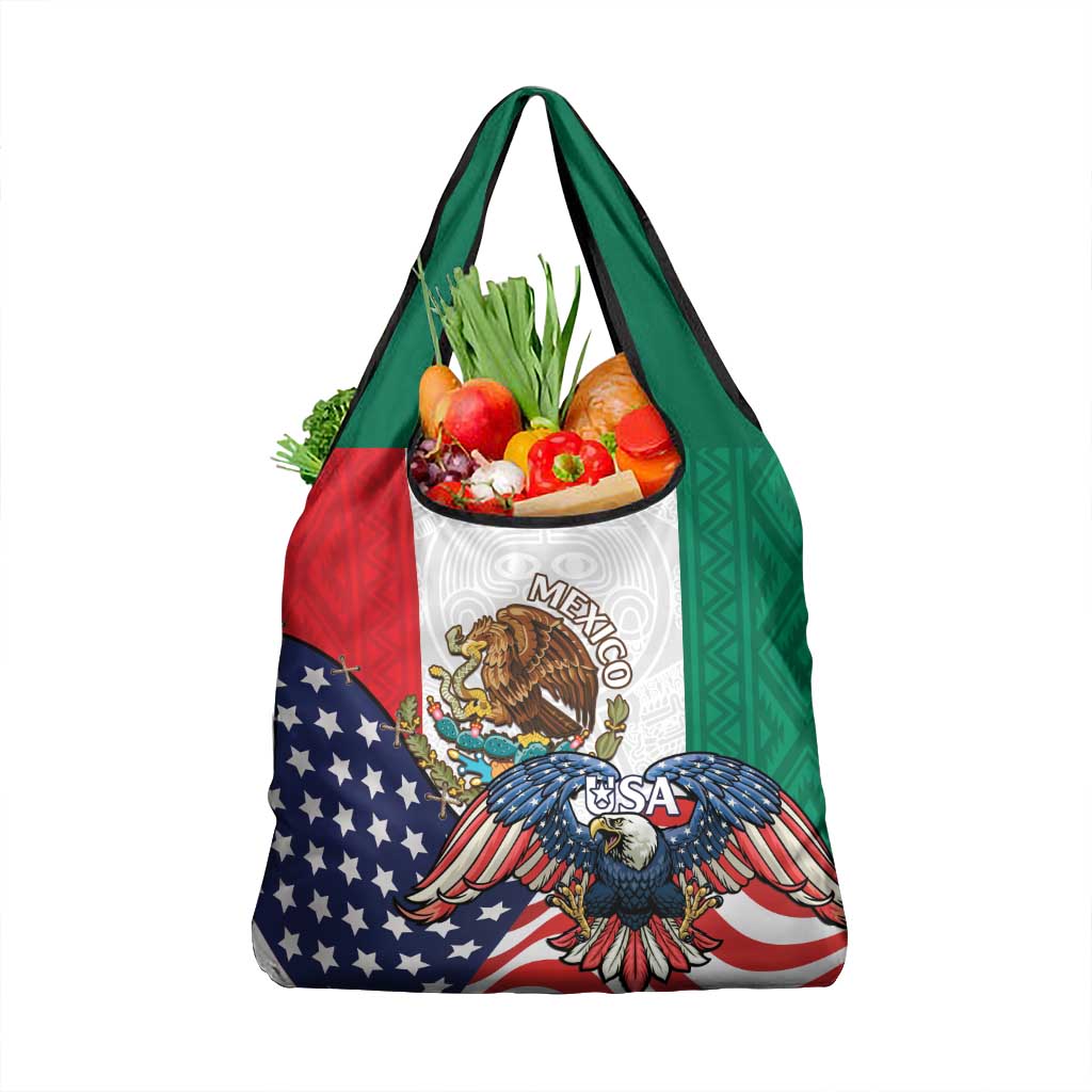 United States And Mexico Grocery Bag USA Eagle With Mexican Aztec