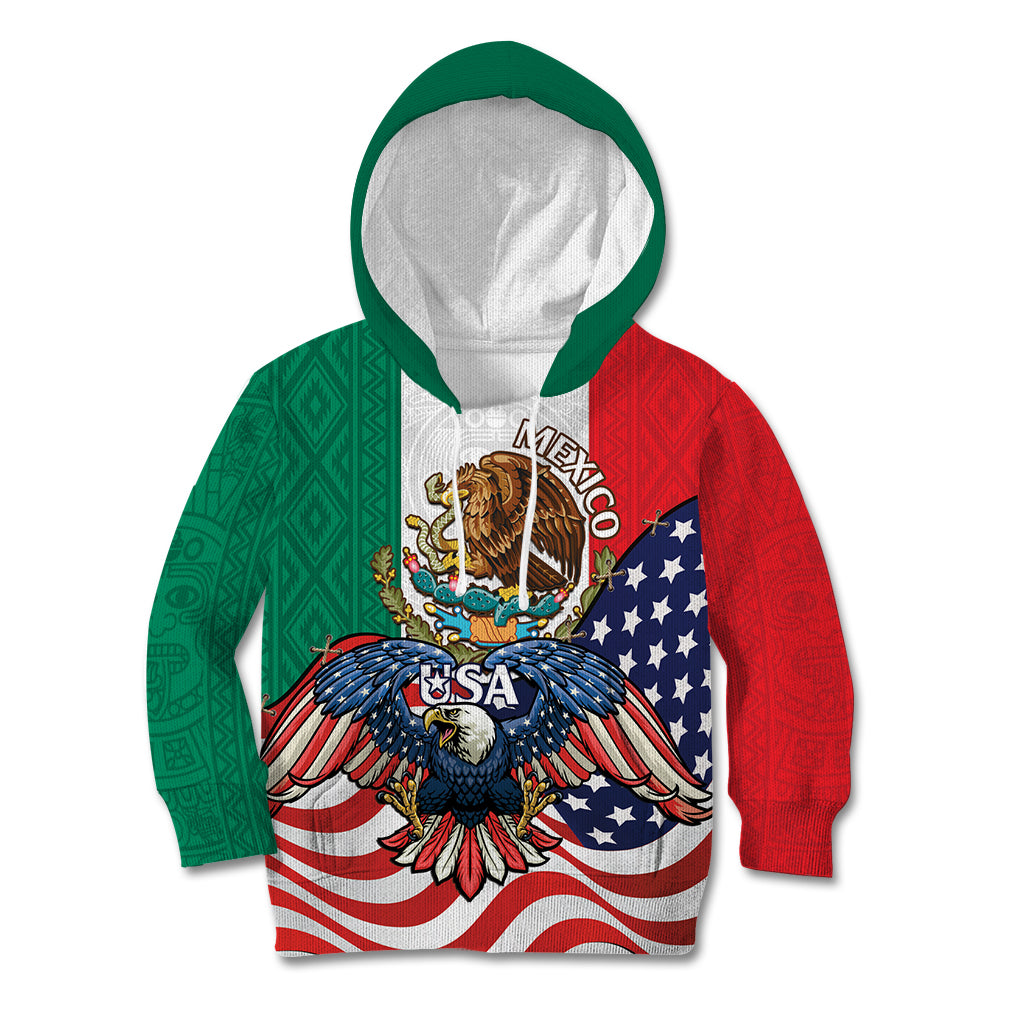 United States And Mexico Kid Hoodie USA Eagle With Mexican Aztec - Wonder Print Shop