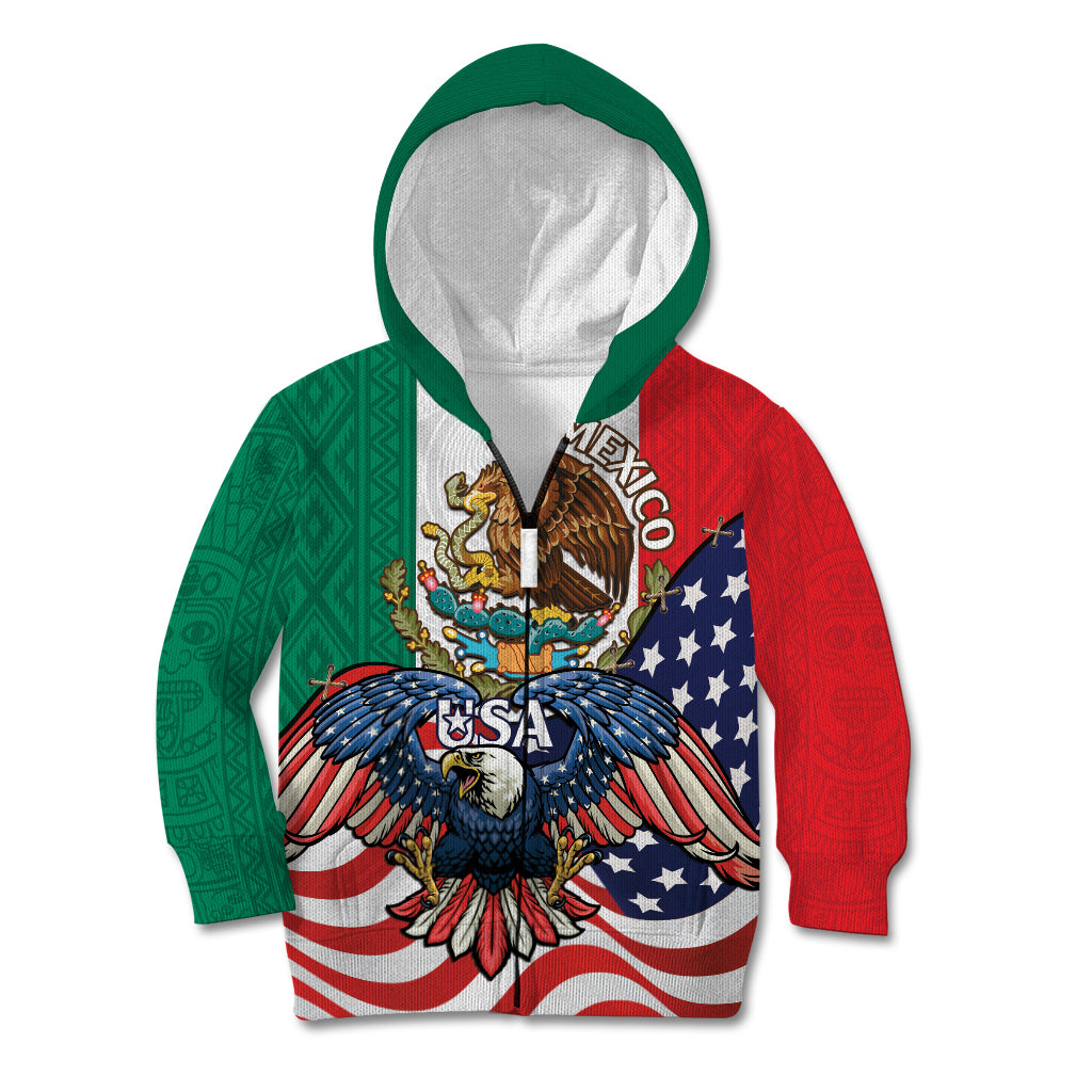 United States And Mexico Kid Hoodie USA Eagle With Mexican Aztec - Wonder Print Shop
