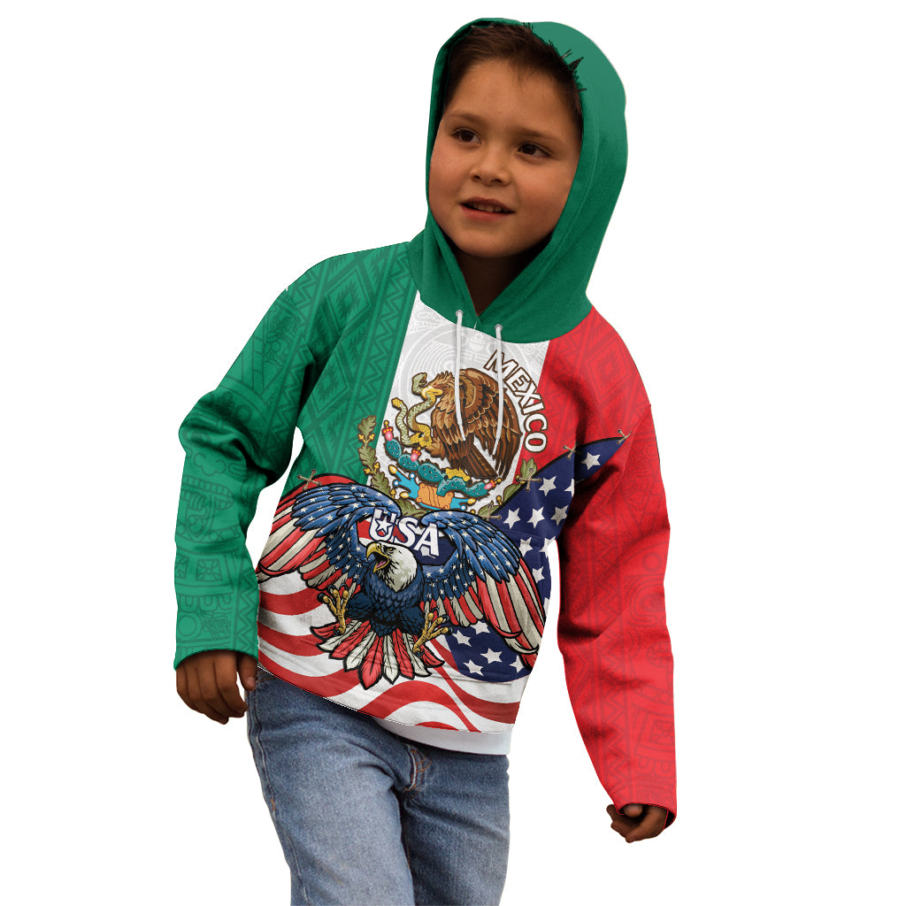 United States And Mexico Kid Hoodie USA Eagle With Mexican Aztec - Wonder Print Shop