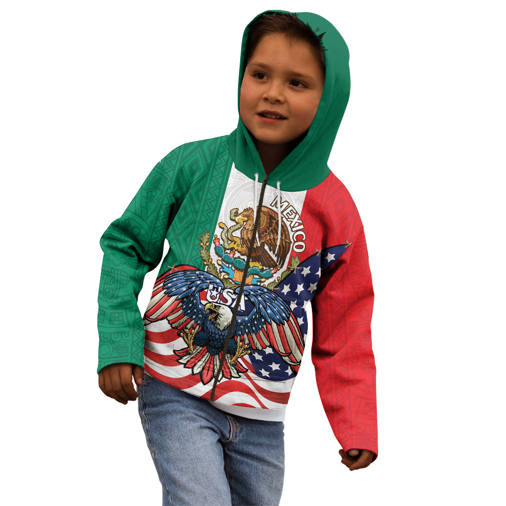 United States And Mexico Kid Hoodie USA Eagle With Mexican Aztec - Wonder Print Shop