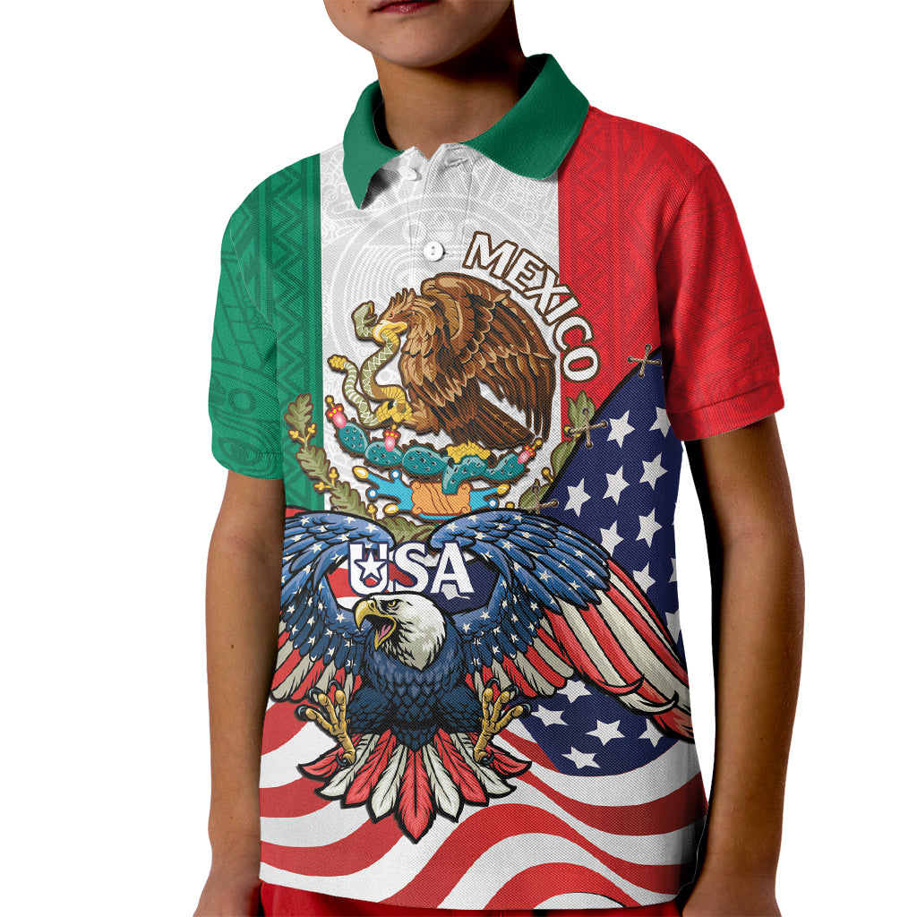 United States And Mexico Kid Polo Shirt USA Eagle With Mexican Aztec - Wonder Print Shop