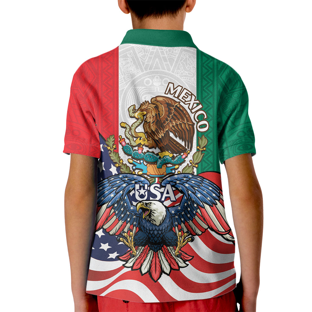 United States And Mexico Kid Polo Shirt USA Eagle With Mexican Aztec - Wonder Print Shop