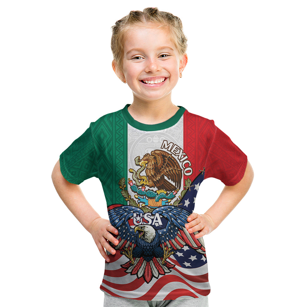 United States And Mexico Kid T Shirt USA Eagle With Mexican Aztec - Wonder Print Shop