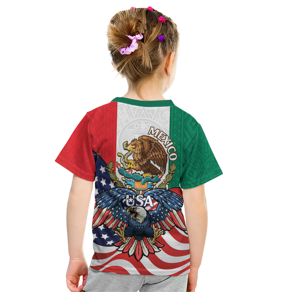 United States And Mexico Kid T Shirt USA Eagle With Mexican Aztec - Wonder Print Shop