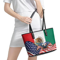 United States And Mexico Leather Tote Bag USA Eagle With Mexican Aztec - Wonder Print Shop