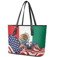 United States And Mexico Leather Tote Bag USA Eagle With Mexican Aztec - Wonder Print Shop