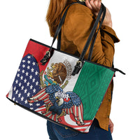 United States And Mexico Leather Tote Bag USA Eagle With Mexican Aztec - Wonder Print Shop