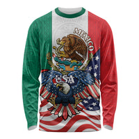 United States And Mexico Long Sleeve Shirt USA Eagle With Mexican Aztec - Wonder Print Shop