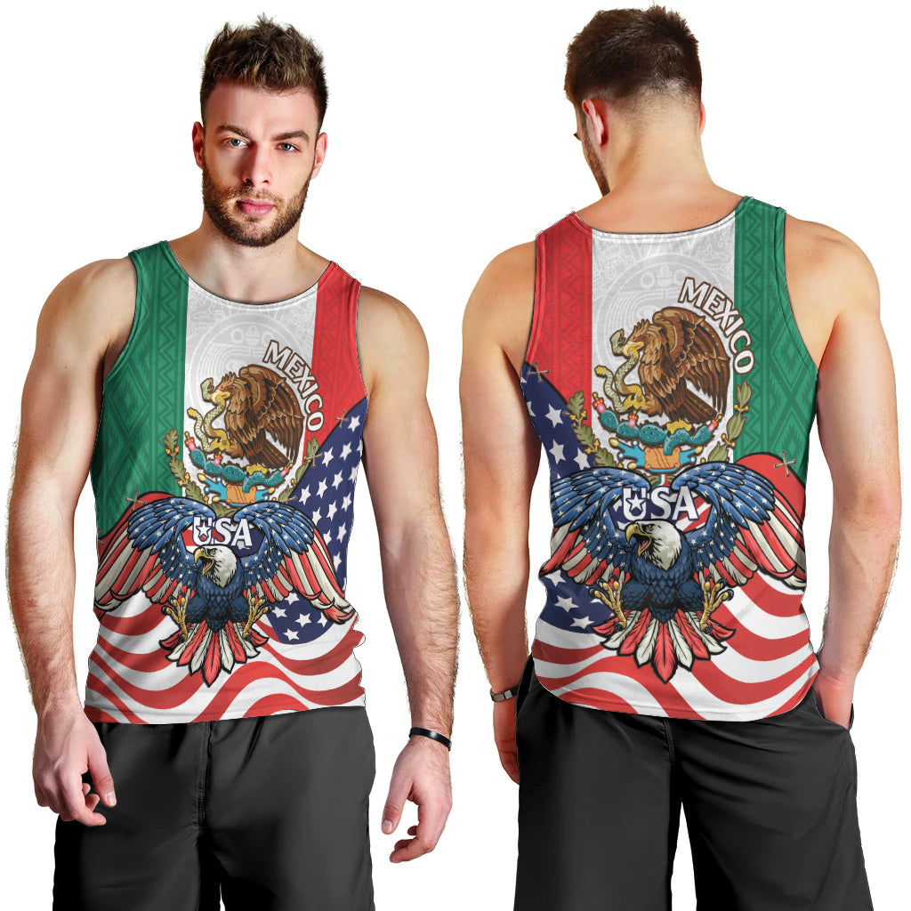 United States And Mexico Men Tank Top USA Eagle With Mexican Aztec - Wonder Print Shop