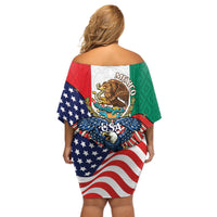 United States And Mexico Off Shoulder Short Dress USA Eagle With Mexican Aztec - Wonder Print Shop