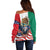 United States And Mexico Off Shoulder Sweater USA Eagle With Mexican Aztec