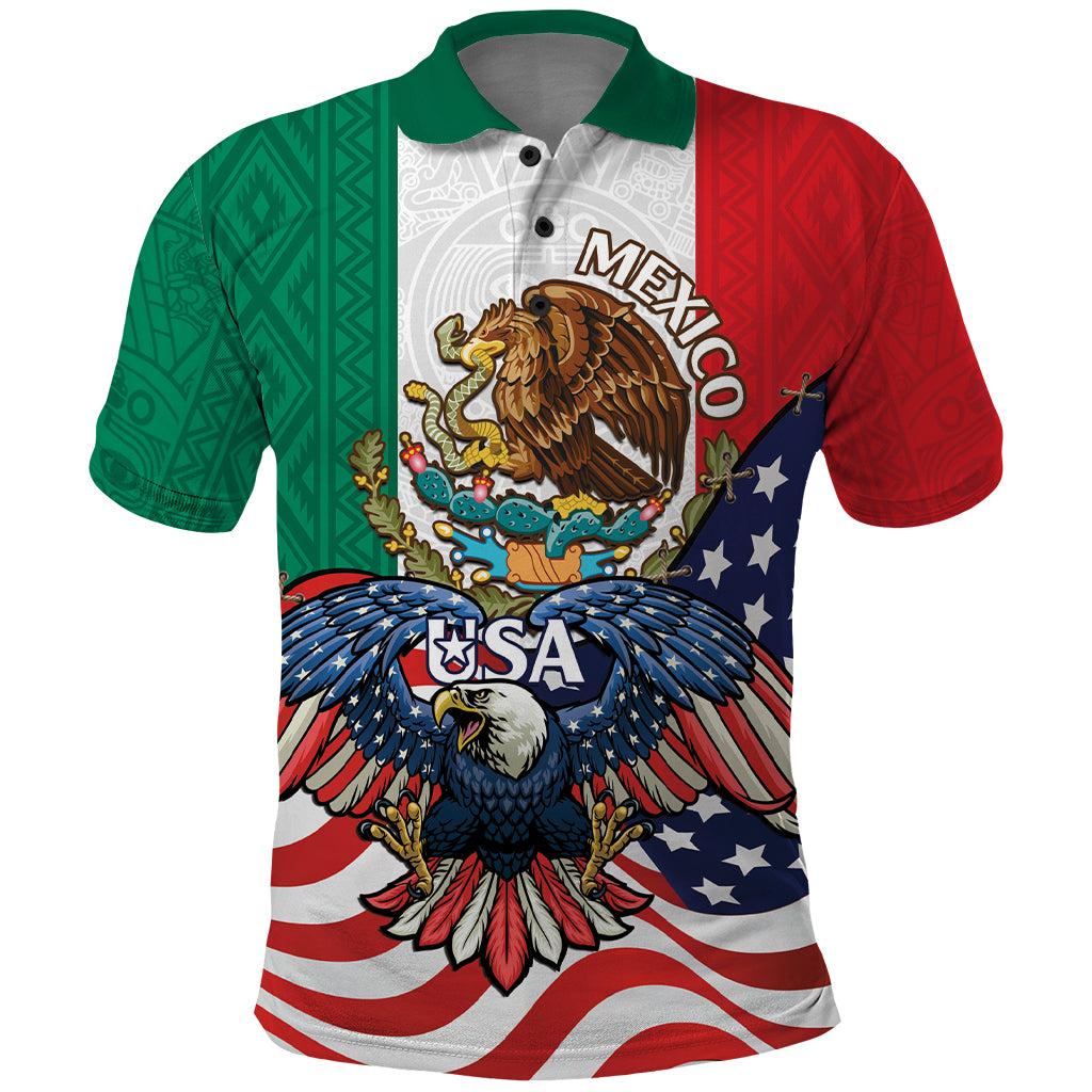 United States And Mexico Polo Shirt USA Eagle With Mexican Aztec - Wonder Print Shop