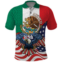 United States And Mexico Polo Shirt USA Eagle With Mexican Aztec - Wonder Print Shop