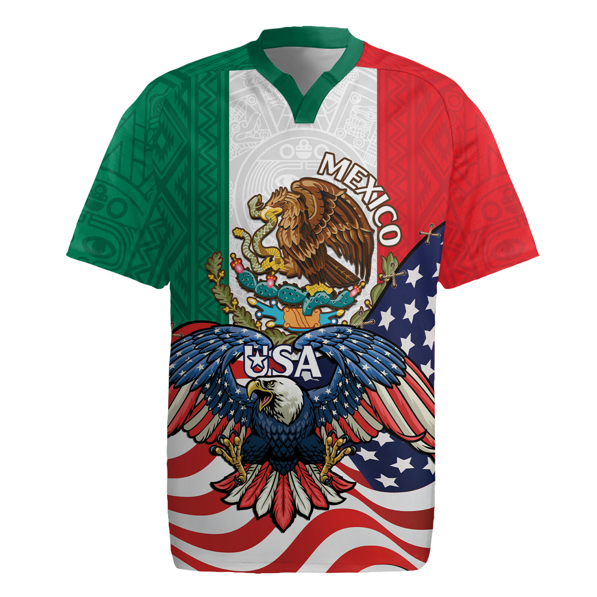 United States And Mexico Rugby Jersey USA Eagle With Mexican Aztec - Wonder Print Shop