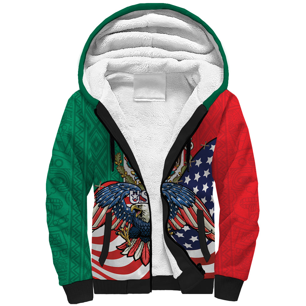 United States And Mexico Sherpa Hoodie USA Eagle With Mexican Aztec - Wonder Print Shop