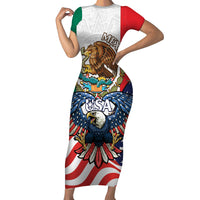 United States And Mexico Short Sleeve Bodycon Dress USA Eagle With Mexican Aztec - Wonder Print Shop