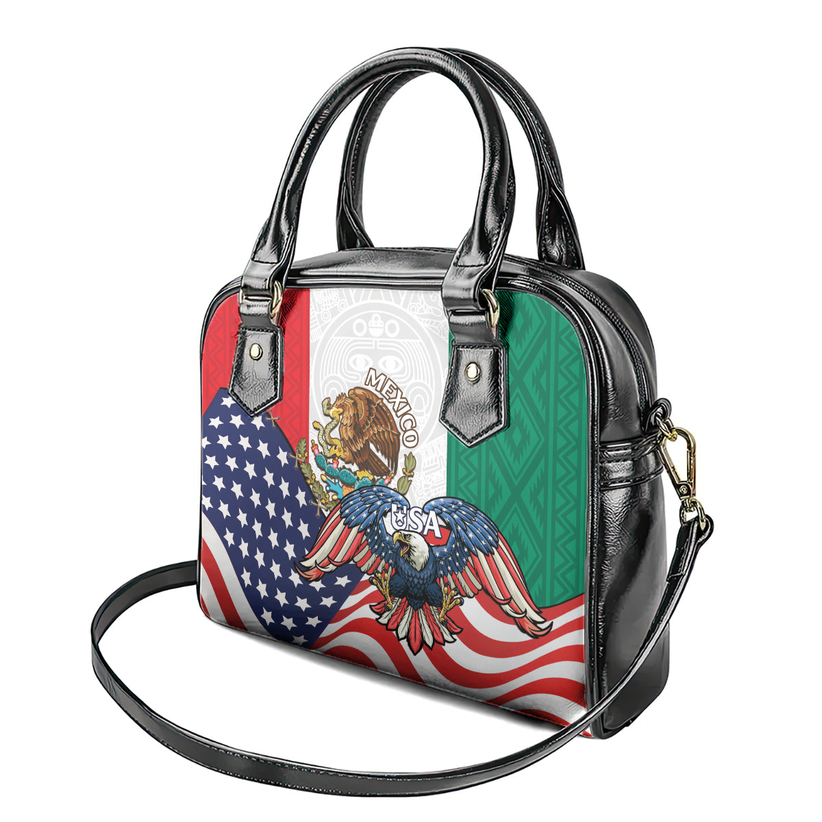 United States And Mexico Shoulder Handbag USA Eagle With Mexican Aztec