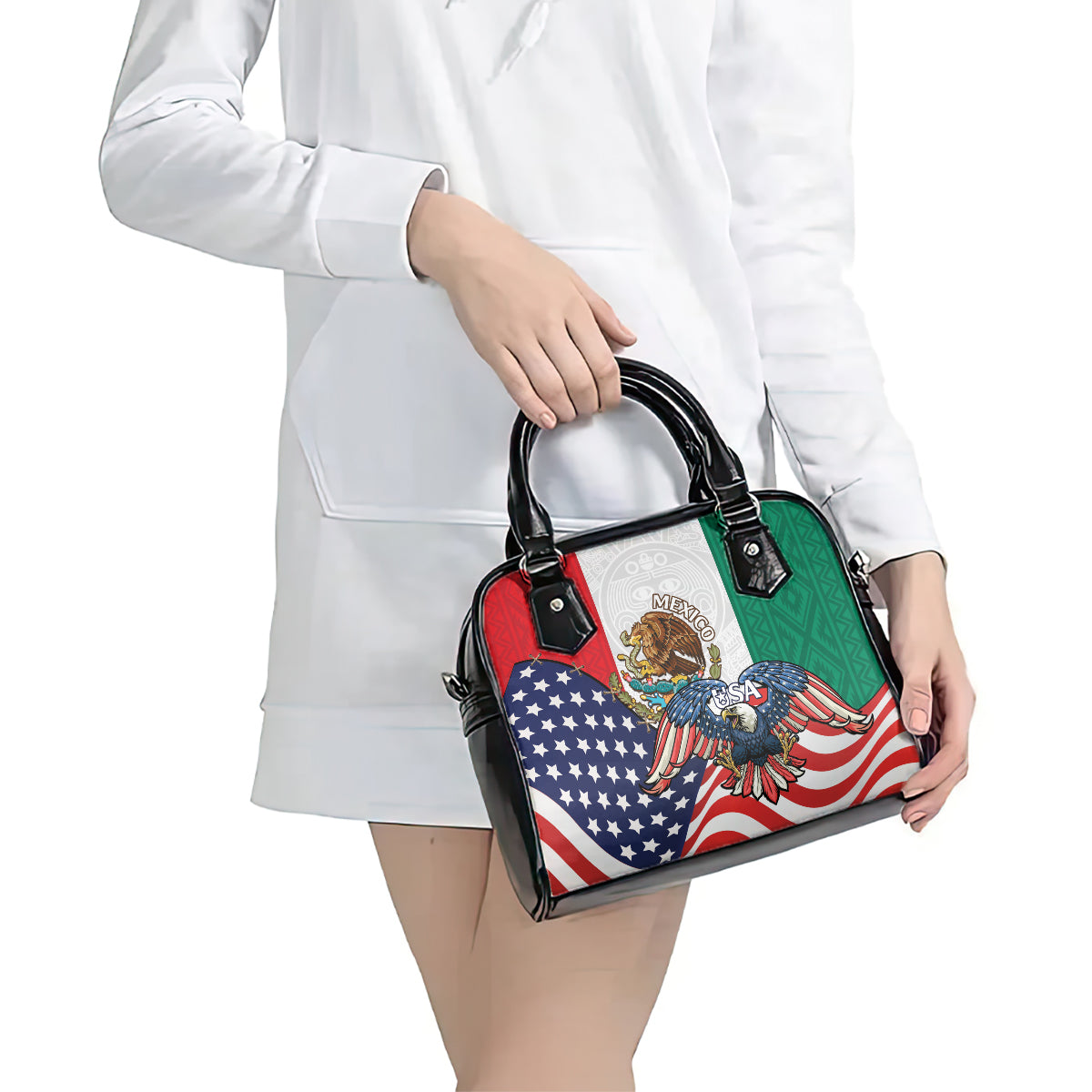 United States And Mexico Shoulder Handbag USA Eagle With Mexican Aztec