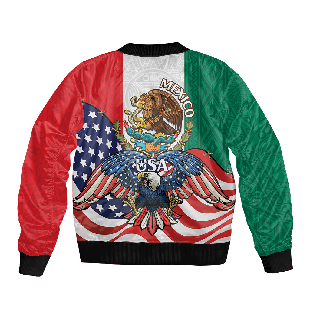 United States And Mexico Sleeve Zip Bomber Jacket USA Eagle With Mexican Aztec - Wonder Print Shop