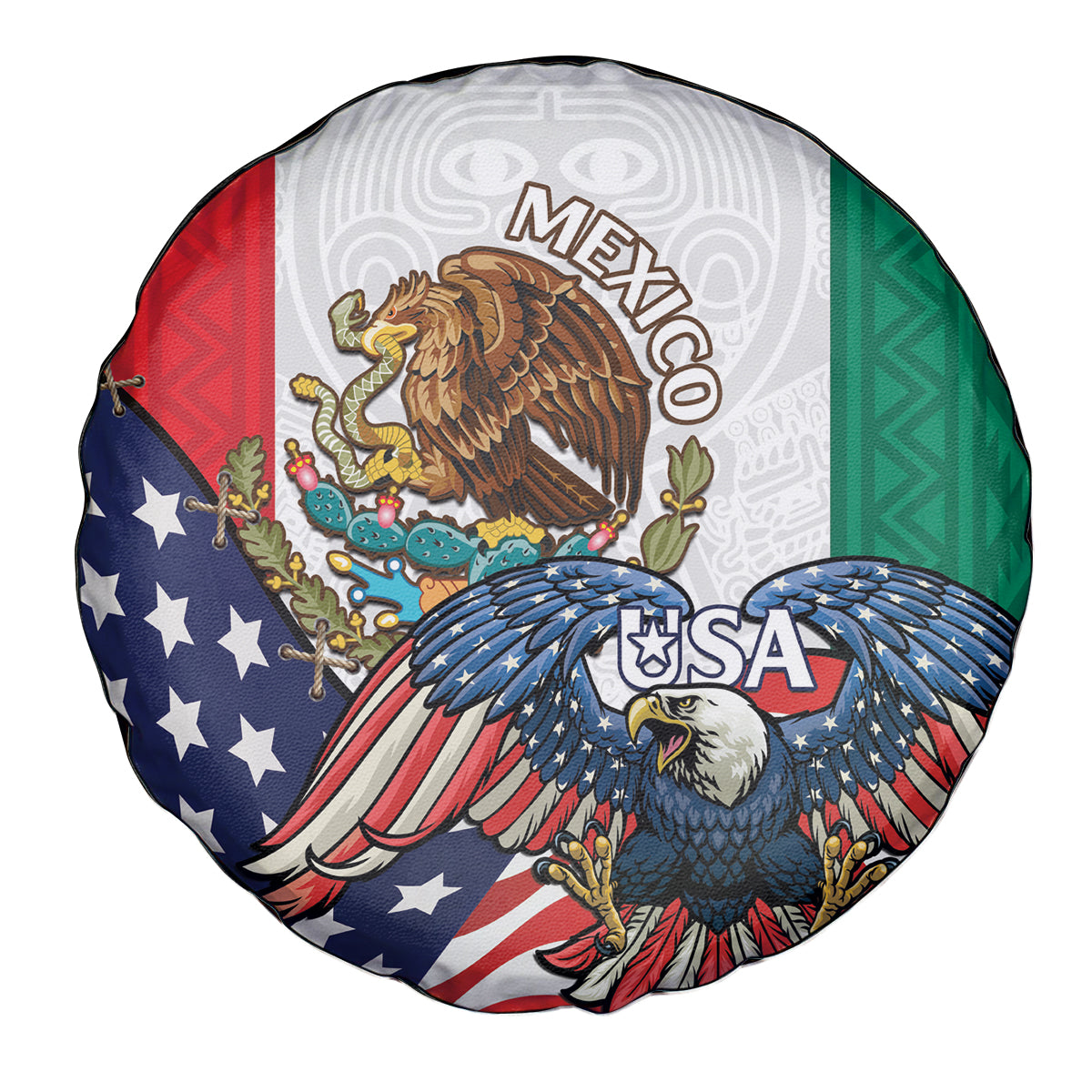 United States And Mexico Spare Tire Cover USA Eagle With Mexican Aztec - Wonder Print Shop