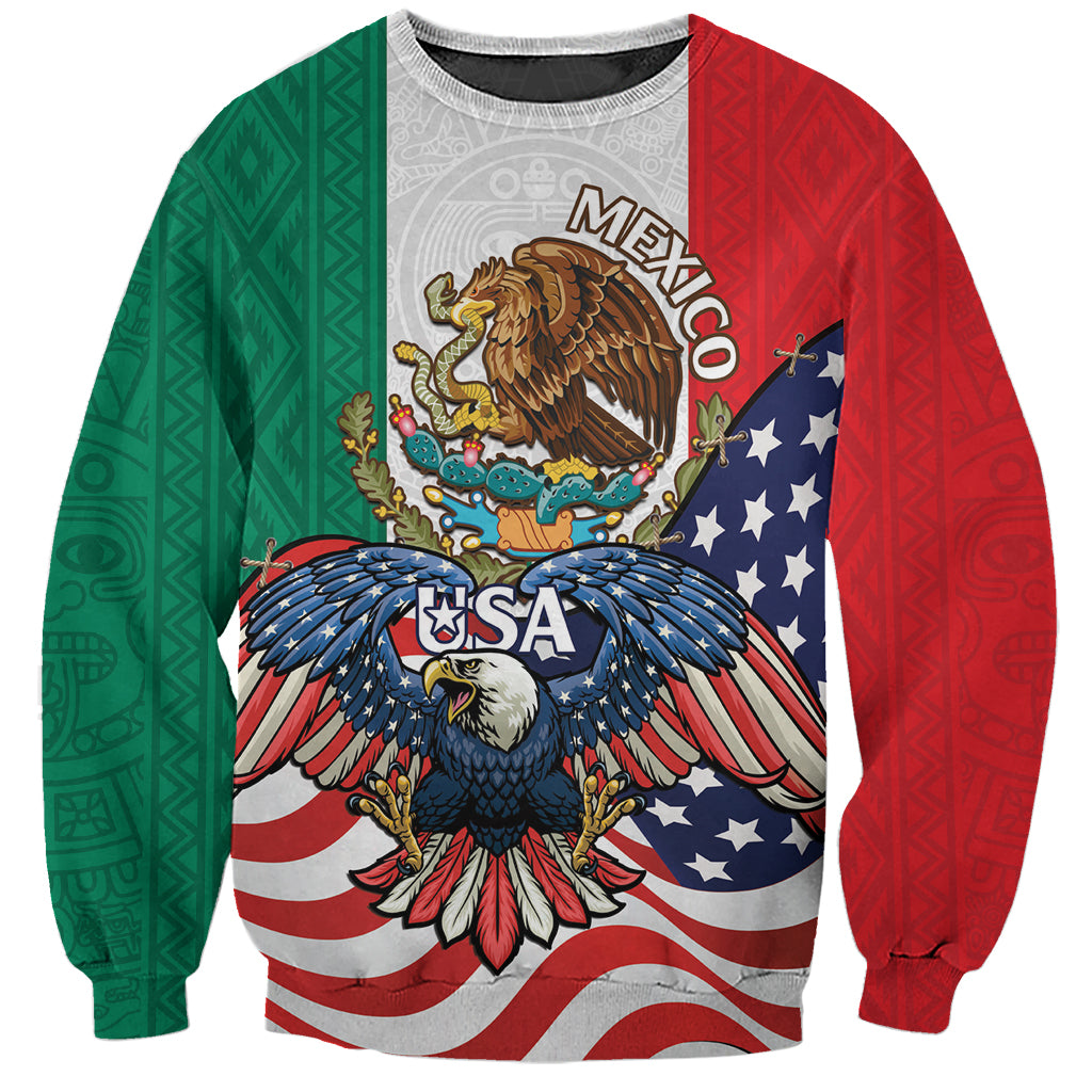 United States And Mexico Sweatshirt USA Eagle With Mexican Aztec - Wonder Print Shop