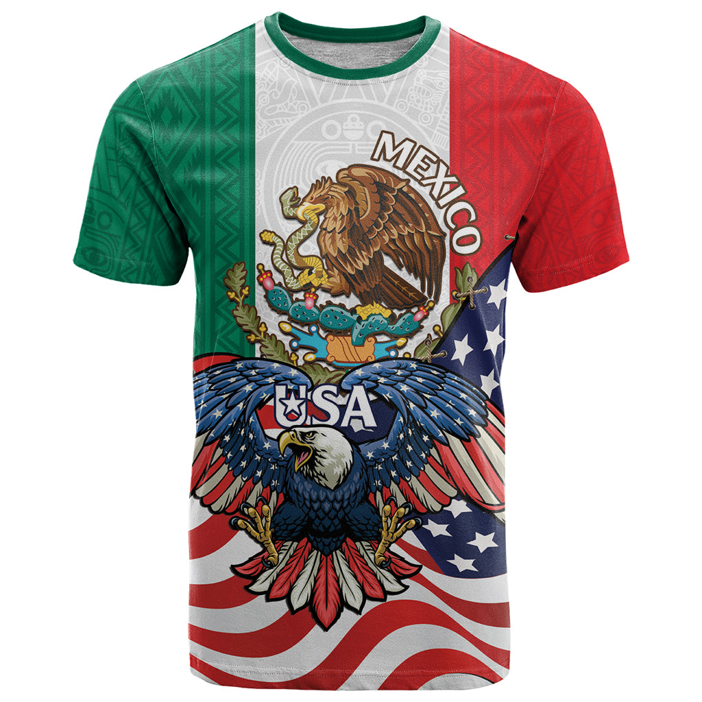United States And Mexico T Shirt USA Eagle With Mexican Aztec - Wonder Print Shop