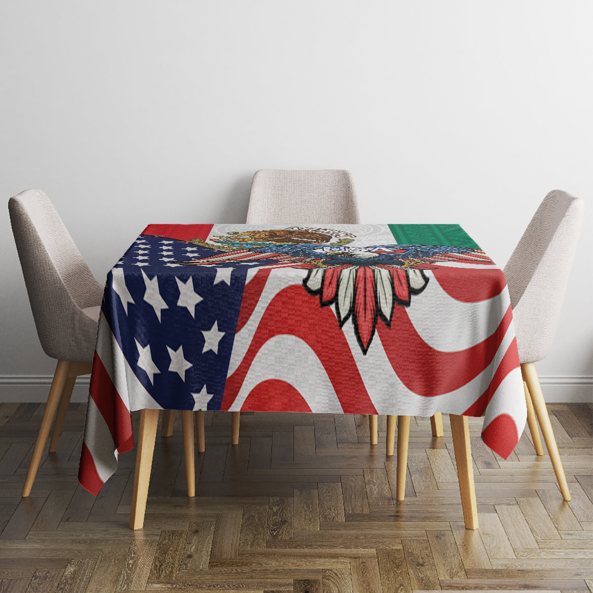 United States And Mexico Tablecloth USA Eagle With Mexican Aztec - Wonder Print Shop
