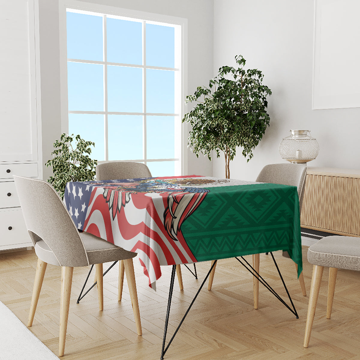United States And Mexico Tablecloth USA Eagle With Mexican Aztec - Wonder Print Shop