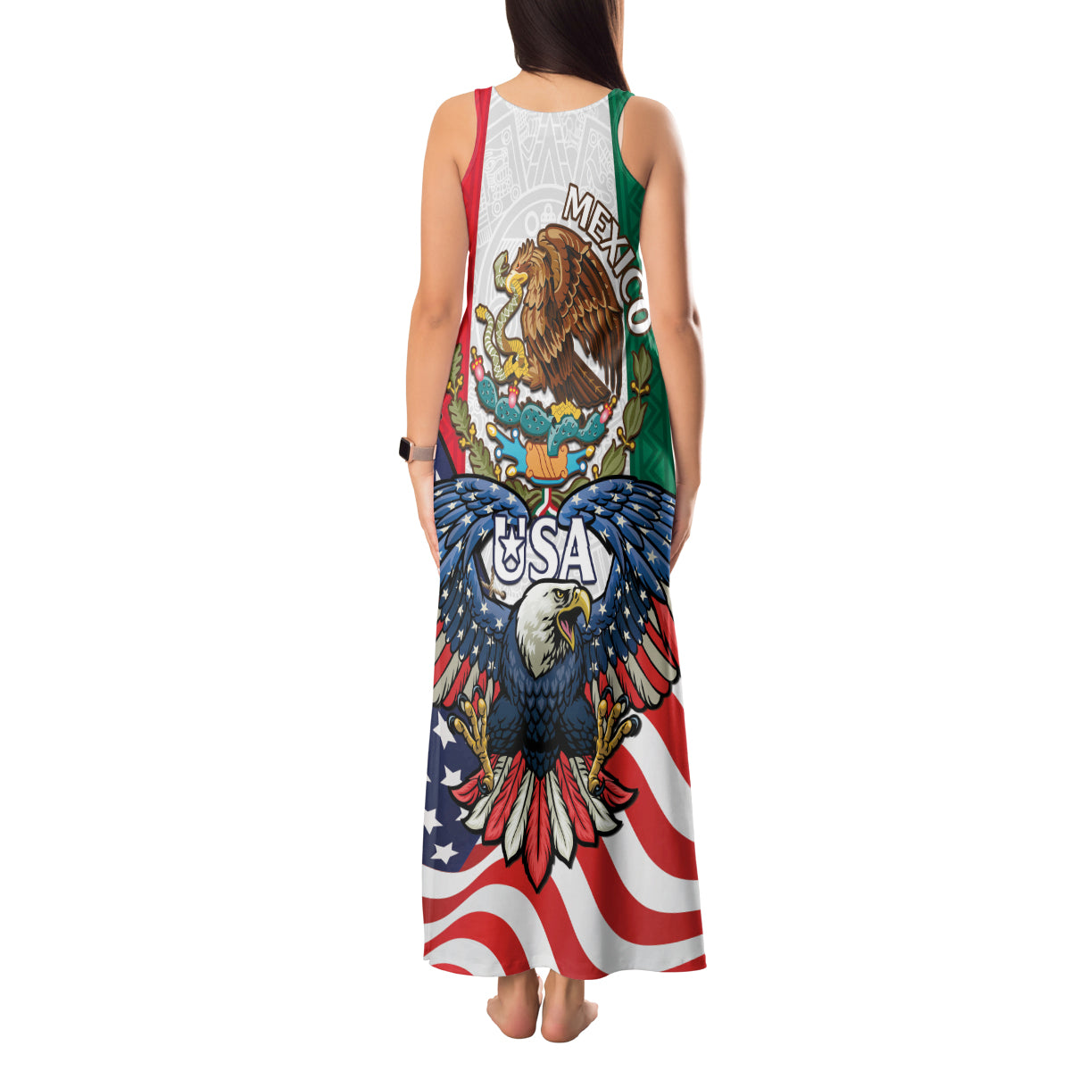 United States And Mexico Tank Maxi Dress USA Eagle With Mexican Aztec - Wonder Print Shop