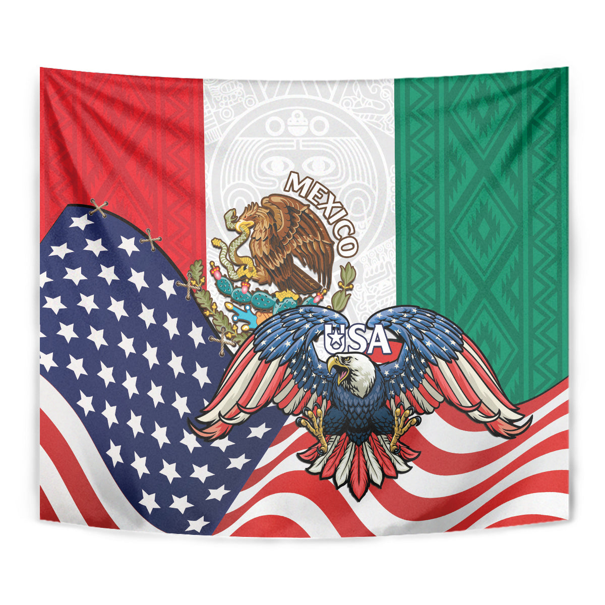 United States And Mexico Tapestry USA Eagle With Mexican Aztec - Wonder Print Shop