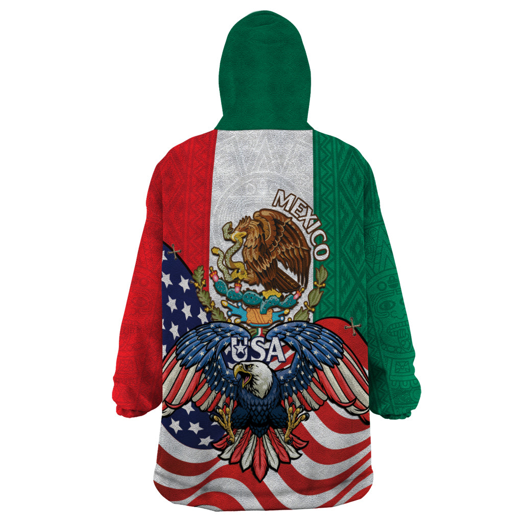 United States And Mexico Wearable Blanket Hoodie USA Eagle With Mexican Aztec - Wonder Print Shop