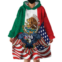 United States And Mexico Wearable Blanket Hoodie USA Eagle With Mexican Aztec - Wonder Print Shop