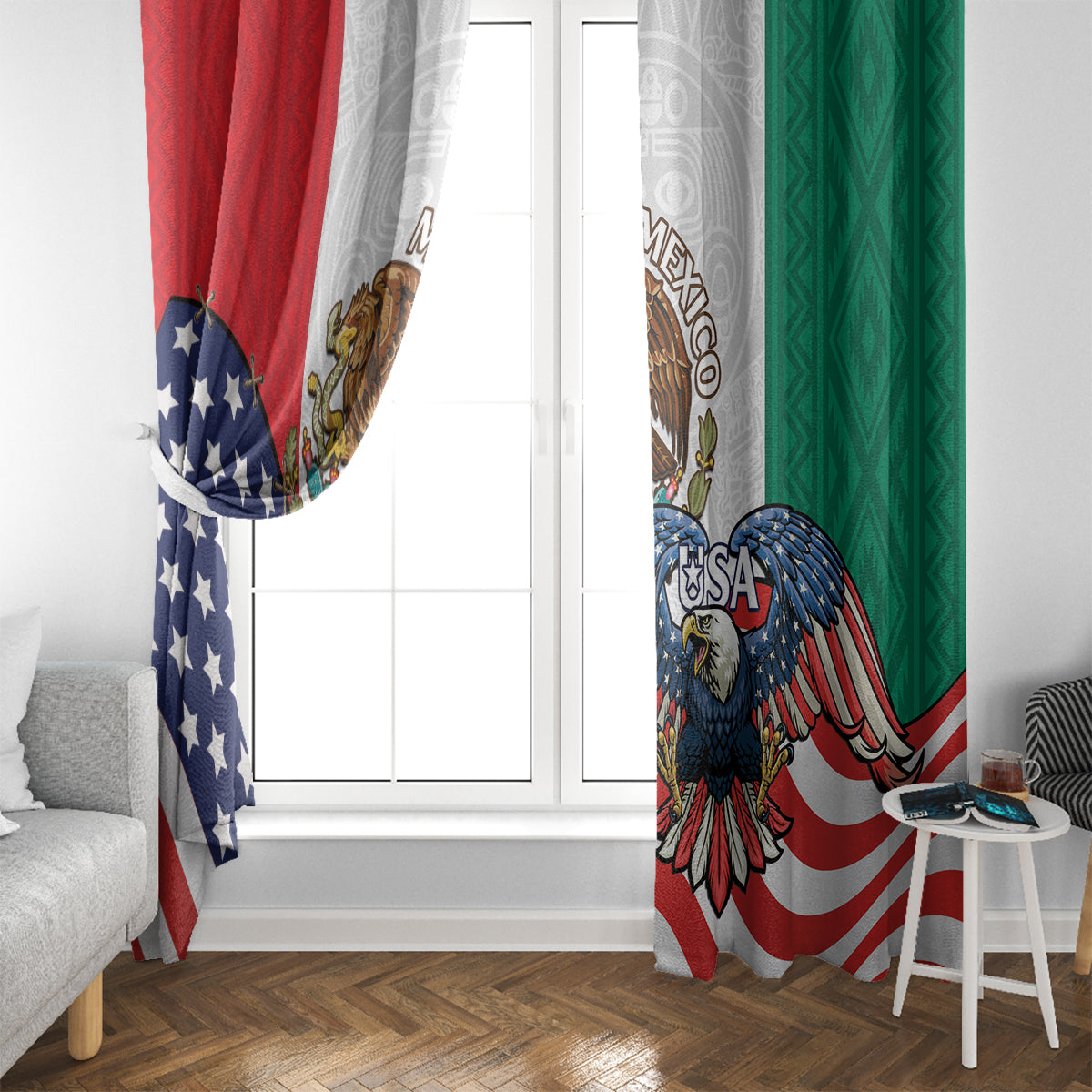 United States And Mexico Window Curtain USA Eagle With Mexican Aztec - Wonder Print Shop