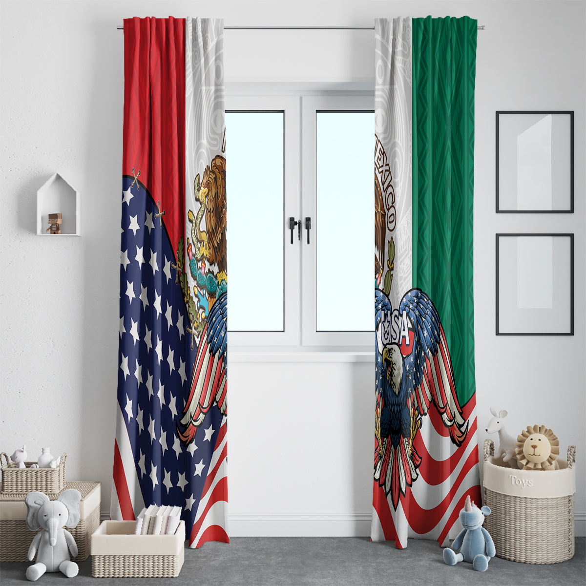 United States And Mexico Window Curtain USA Eagle With Mexican Aztec - Wonder Print Shop