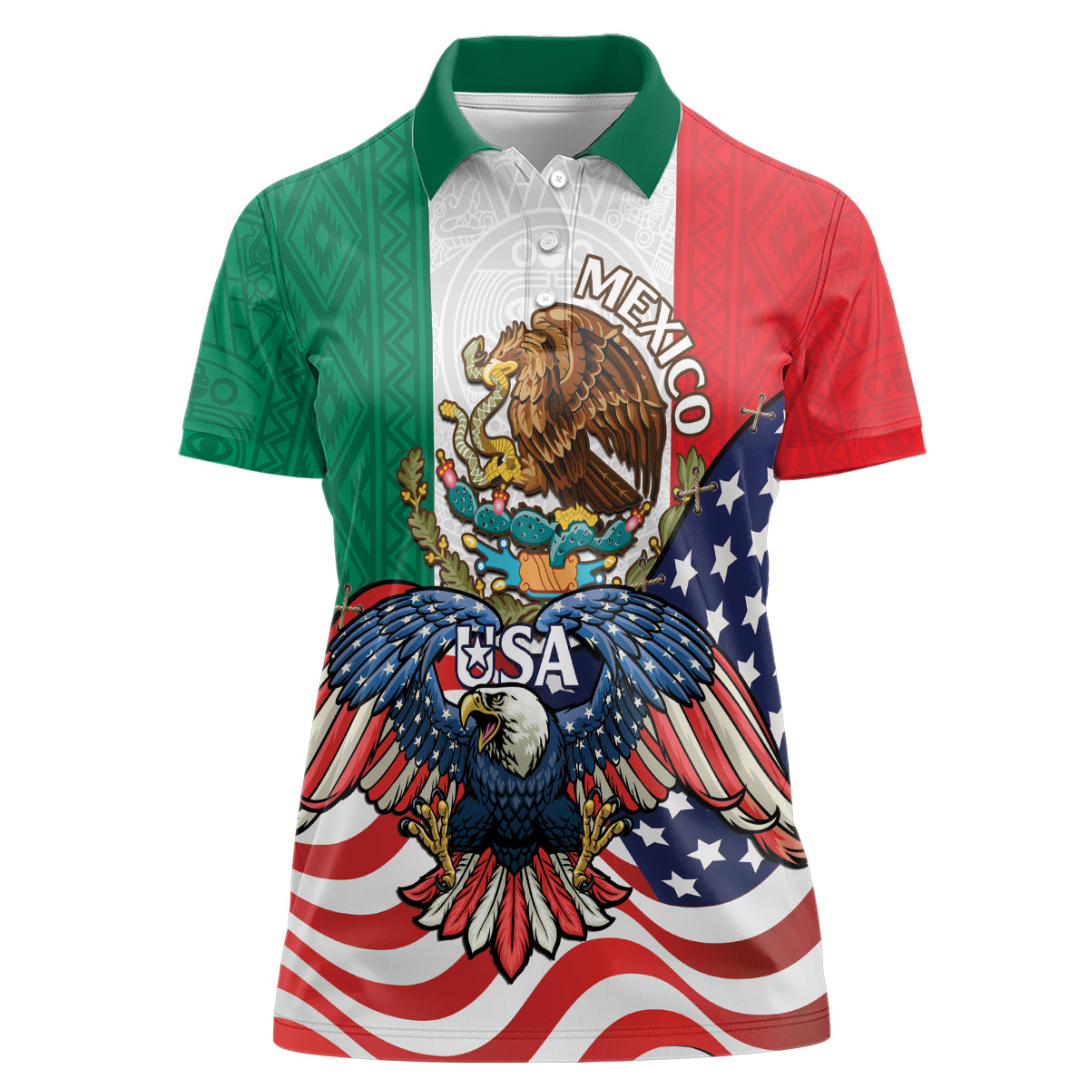 United States And Mexico Women Polo Shirt USA Eagle With Mexican Aztec - Wonder Print Shop