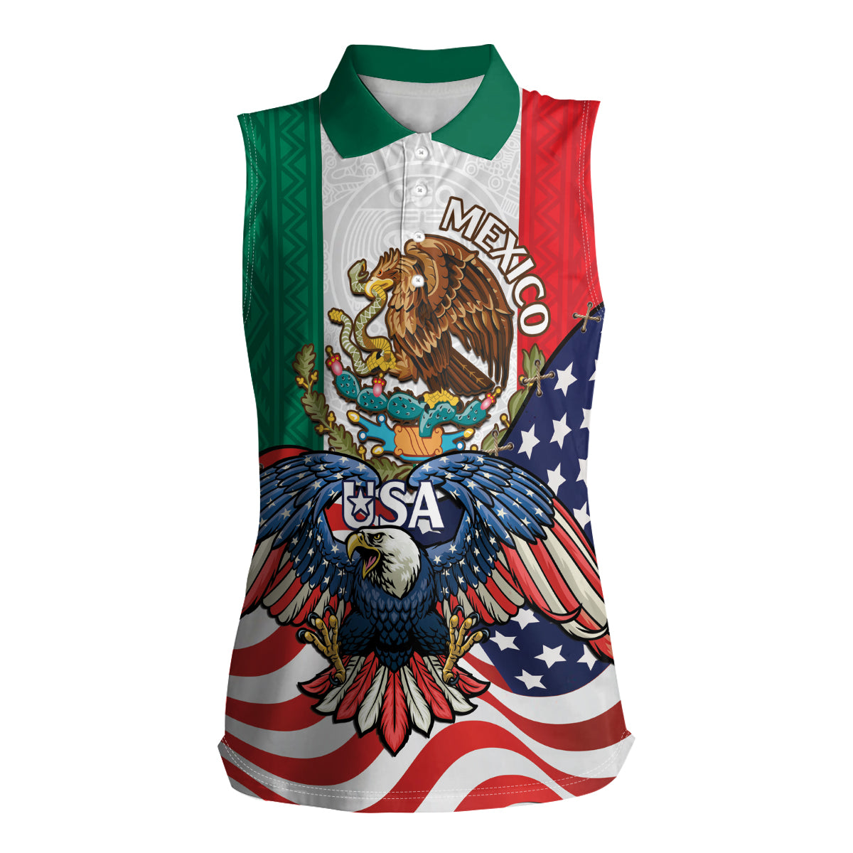United States And Mexico Women Sleeveless Polo Shirt USA Eagle With Mexican Aztec - Wonder Print Shop
